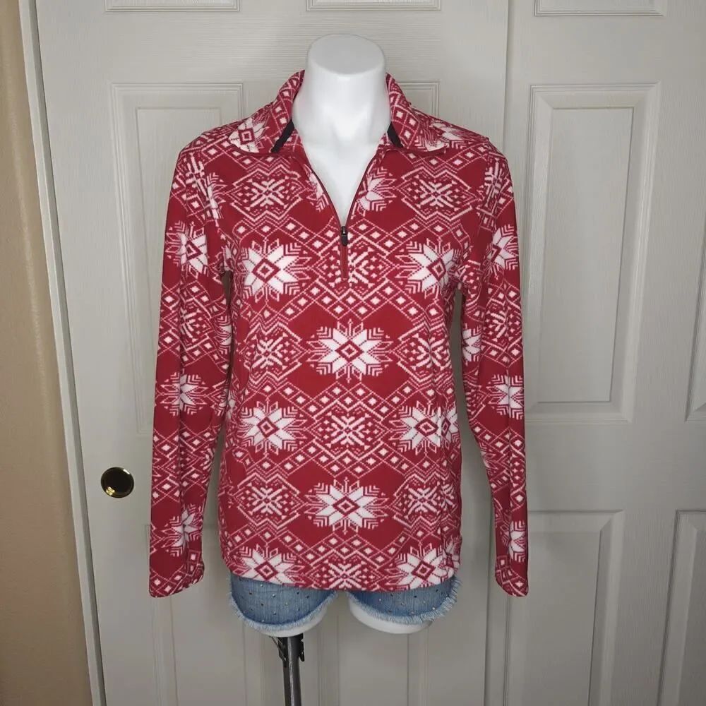 Land's End snowflake 1/4 zip fleece top sz S